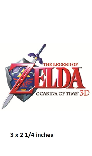 Logo of 'The Legend of Zelda: Ocarina of Time 3D' with a sword and shield on a white background.