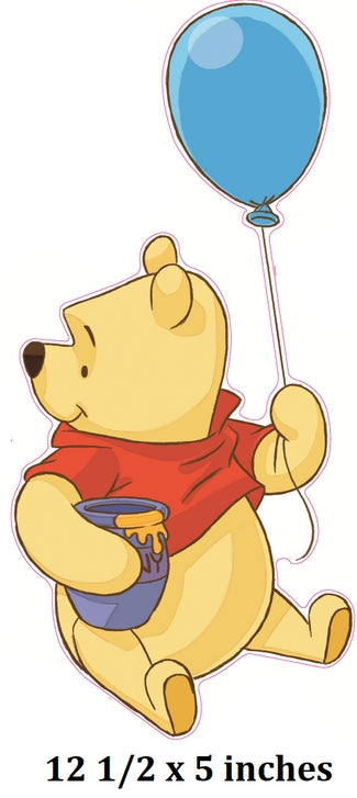 Cartoon bear with a blue balloon and a purple cup on a white background