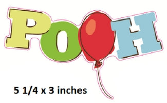 Decorative letter 'POH' with a red balloon, resembling the character Winnie the Pooh, on a white background.
