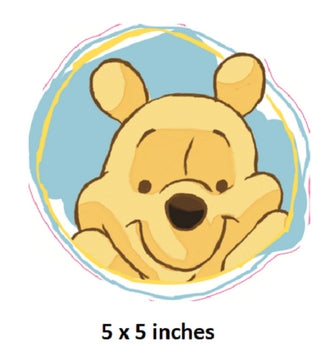 Cartoon bear character with a blue circle background and text indicating size.