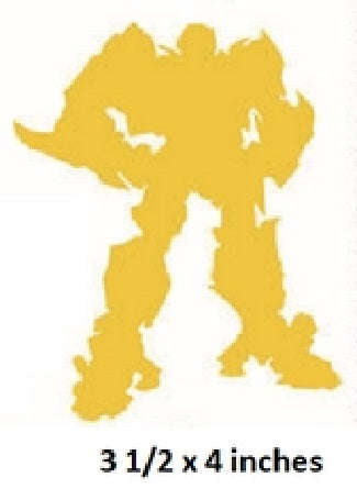 Yellow silhouette of a character with dimensions 3 1/2 x 4 inches on a white background