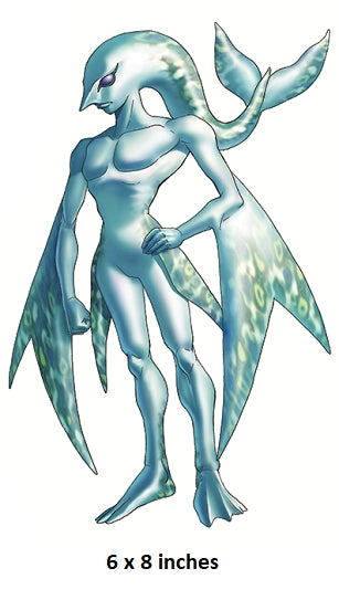 Blue fantasy creature with a humanoid body and fish-like tail on a white background