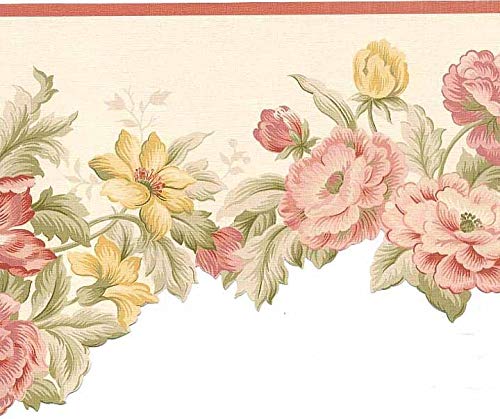 Village Wall Border 5806431 Die Cut Peony Wallpaper Traditional Dusty Rose Green Yellow Flower FloralHome Decor