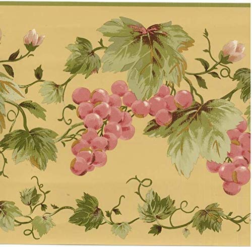 Waverly Wall Border 5501830 Red Grapes Vine Wallpaper Grapevine Red and Green on Yellow Home Decor