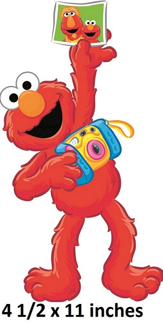 Red character holding a picture frame with text '4 1/2 x 11 inches'.