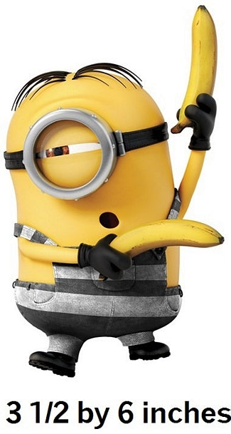Yellow character holding a banana with text indicating size