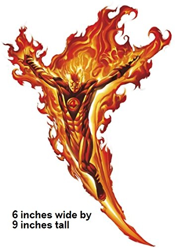 9 inch Human Torch Johnny Storm Classic Fantastic Four 4 Marvel Comics Removable Peel Self Stick Adhesive Vinyl Decorative Wall Decal Sticker Art Kids Room Home Decor Boys Children 6x9 inch