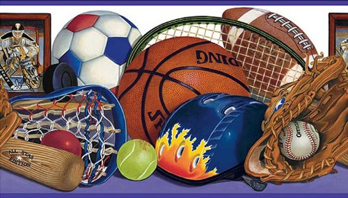 Wallpaper Warner by Brewster Blue Sports Border GU92211B
