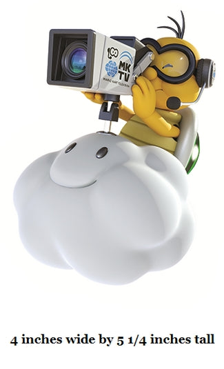 Yellow character with a camera on a white cloud-like base, with text indicating size.