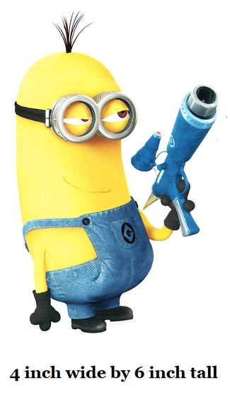 Yellow character with goggles and blue tool, holding a blue spray gun on a white background.