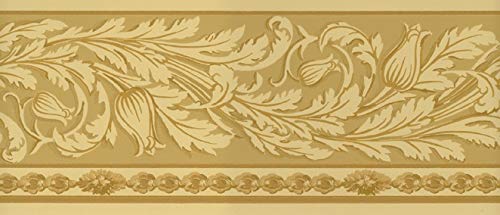 Waverly Sonoma Valley Collection Wall Border 5509442 Arts and Crafts Vine Wallpaper Mission Stylized Trailing Vine Yellow on Gold Home Decor