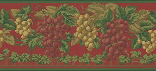 Waverly Sonoma Valley Collection Wall Border 5509630 Chianti Red Grapes Wallpaper Wine Country Grapevine Clusters Rich Olive Greens Golden Browns on Burgundy Red Home Decor