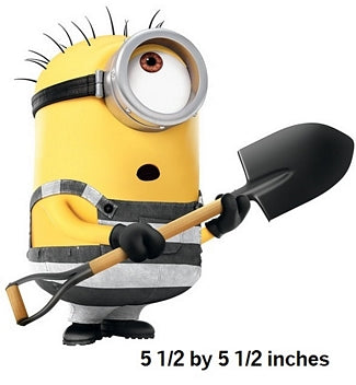 Minion character holding a shovel with size indication on a white background