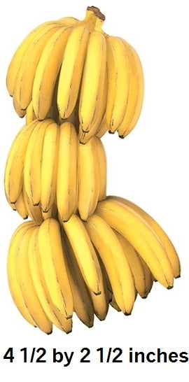 Bunch of yellow bananas with dimensions displayed
