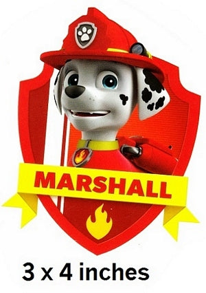 Marshall Picture Badge Wall Decal Paw Patrol Fireman Logo Removable Sticker Boy Pup Peel and Stick Art 3 x 4 inches