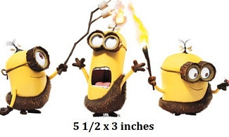 Three animated characters with lit torches on a white background, labeled '5 1/2 x 3 inches'.