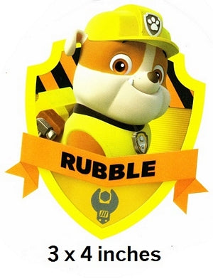Rubble Picture Badge Wall Decal Paw Patrol Construction Pup Removable Sticker Boy Pup Peel and Stick Art 3 x 4 inches